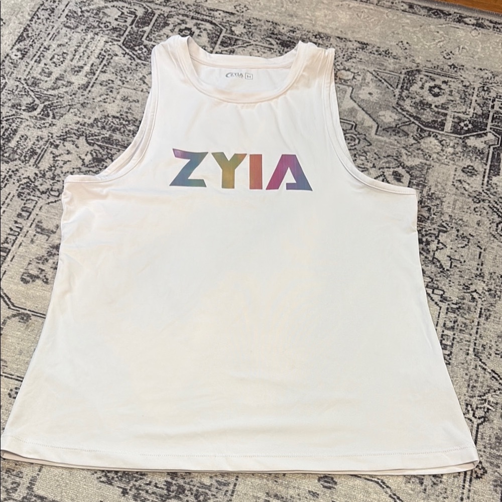 ZYIA White Tank with Multicolor Logo Medium
